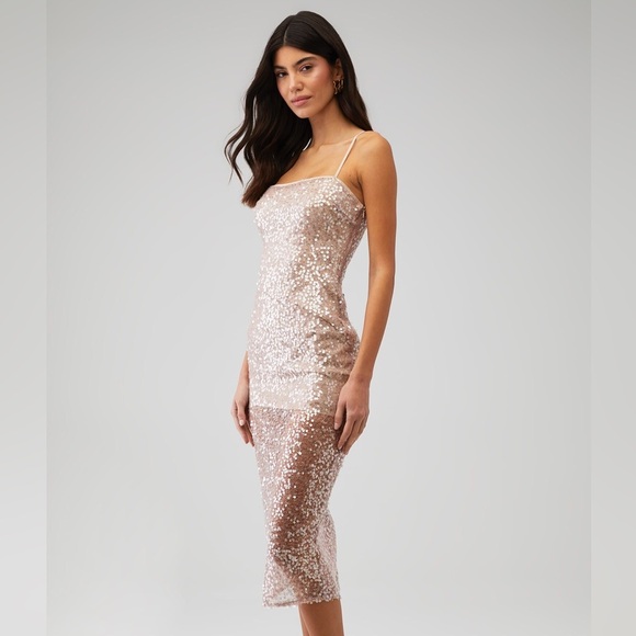 NWT ASTR the label Sequin Jewel Dress in MEDIUM -  Nude - Picture 3 of 12